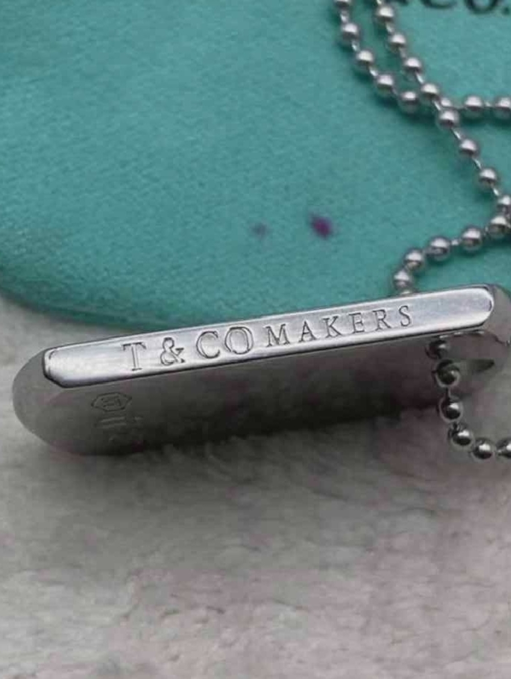 Tiffany & Co. Sterling Silver Dog Tag Pendant Necklace - Turquoise Pouch - Picture 5 of 9